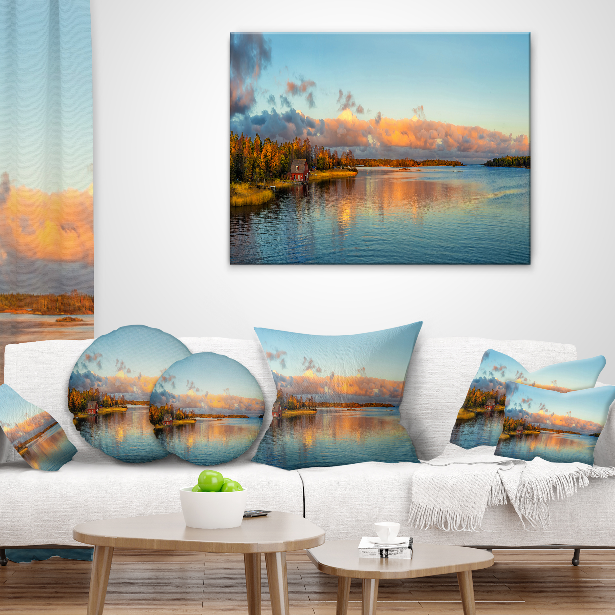 Designart Autumn Sunset Panorama - Landscape Photography Throw Pillow - 12x20