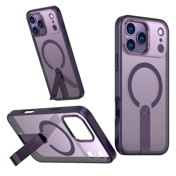 for iPhone 17 Pro Case with Stand, Compatible with MagSafe, Magnetic Kickstand Case for iPhone 17 Pro, Military-Grade Protection Shockproof Case, Clear Acrylic Soft TPU Material, Purple
