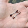 thumbnail image 3 of Pair of Nipple Barbells Rings Red Glitter Flower Design Surgical Steel 14 Gauge, 3 of 4