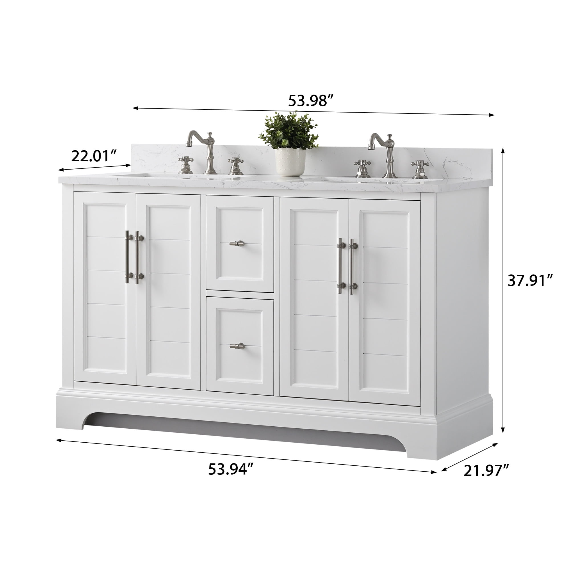 Vanity Art VA5054-W 54 x 22 x 34 in. Single Sink Bathroom Vanity with Quartz Top & Backsplash, White