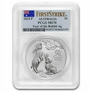 PERTH MINT 2023 AUS 1 oz Silver Lunar Rabbit MS-70 PCGS (FS, Flag Label)