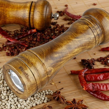 Chocolate Wood Pepper Mill - 8.7 inch Adjustable Coarseness Classic Natural Wood Manual Spices Grinder, Salt and Pepper Seasoning Mill High Quality