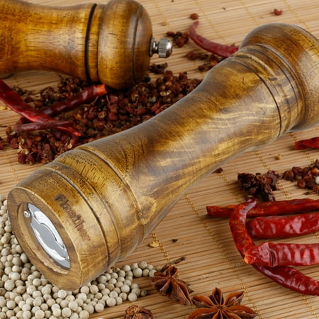 8.7 inch Adjustable Coarseness Classic Natural Wood Manual Spices Grinder, Salt and Pepper Seasoning Mill High