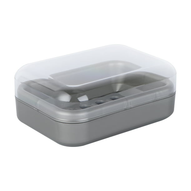 OUNONA Plastic Soap Dish with Clear Lid Drain Soap Holder for Bathroom Kitchen(Grey) Walmart