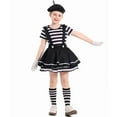thumbnail image 2 of LIIPEE Girls Outfits Kids Mime Imitator Dress Up Striped Short Sleeve Crew Neck Tops Suspender Dress Hat Gloves Sets Comfortable Breathable Soft Cute Performance Clothing,Black,10-12 Years, 2 of 9