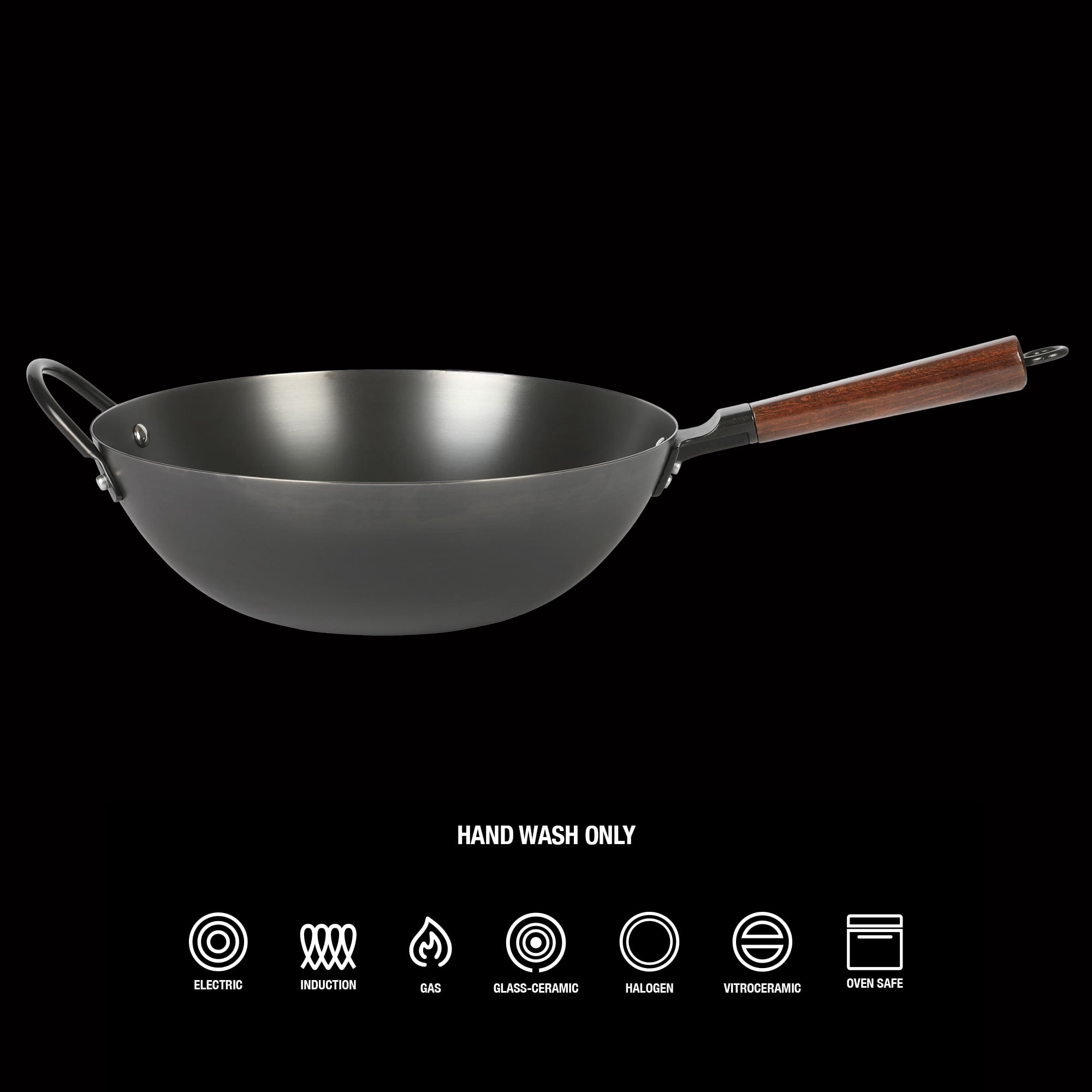 Babish 13-Inch Carbon Steel Wok with Detachable Wood Handle