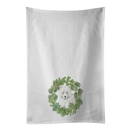 

Samoyed Puppy Christmas Wreath White Kitchen Towel Set of 2 19 in x 28 in