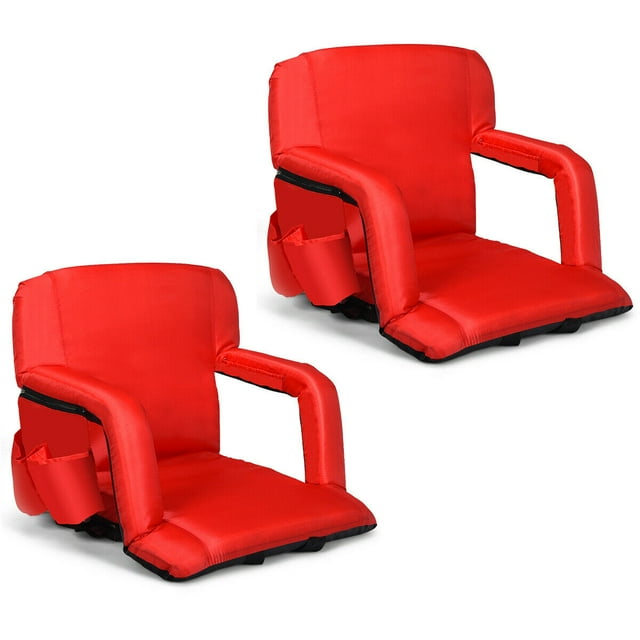 Gymax Set de 2 Sièges de Stade Gradins Chaise Mobile Inclinable W / Coussin Rembourré Rouge