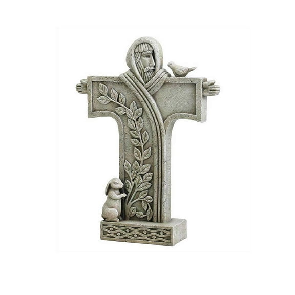 Saint Francis of Assisi Stone Resin Garden Cross Statue, 18 Inch