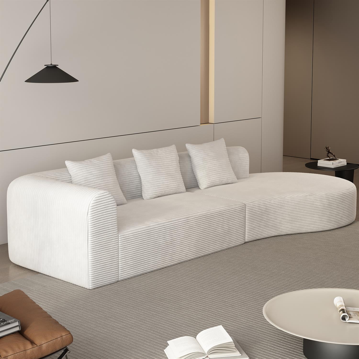 Demi Bonn 123"x37" Deep Modular Cloud Sofa, 4-Person Corduroy Sectional for Living Room, Comfortable Seat or Lie Down, No Assembly Needed, White