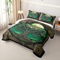 thumbnail image 3 of Homewish Bohemian Tree Of Life Twin Quilt Set,Black Gold Green Twin Coverlet Set,2-Piece, 3 of 7