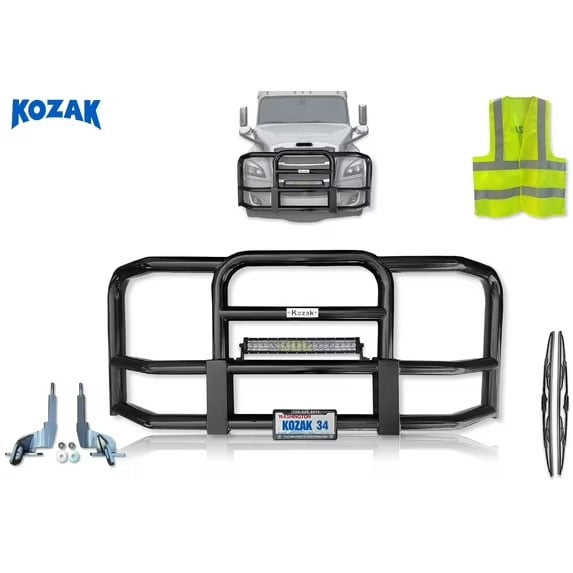 Compatible with Freightliner Cascadia  2018  Grille Deer Moose Brush Bumper Guard - Black (Kozak Aftermarket)