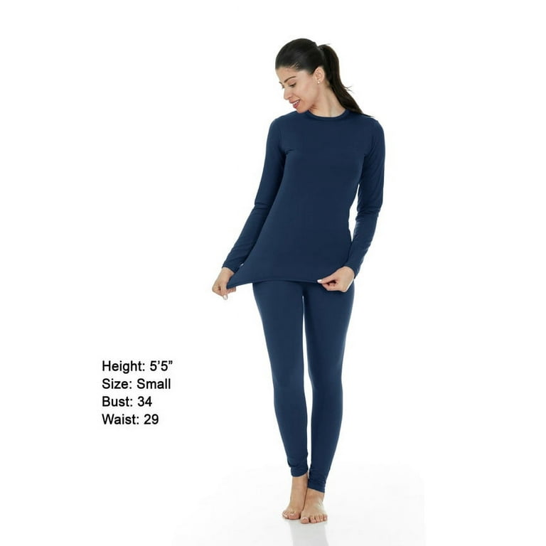 Thermajane Thermal Underwear for Women Crewneck Long Johns Set (3X-Large,  Navy) 