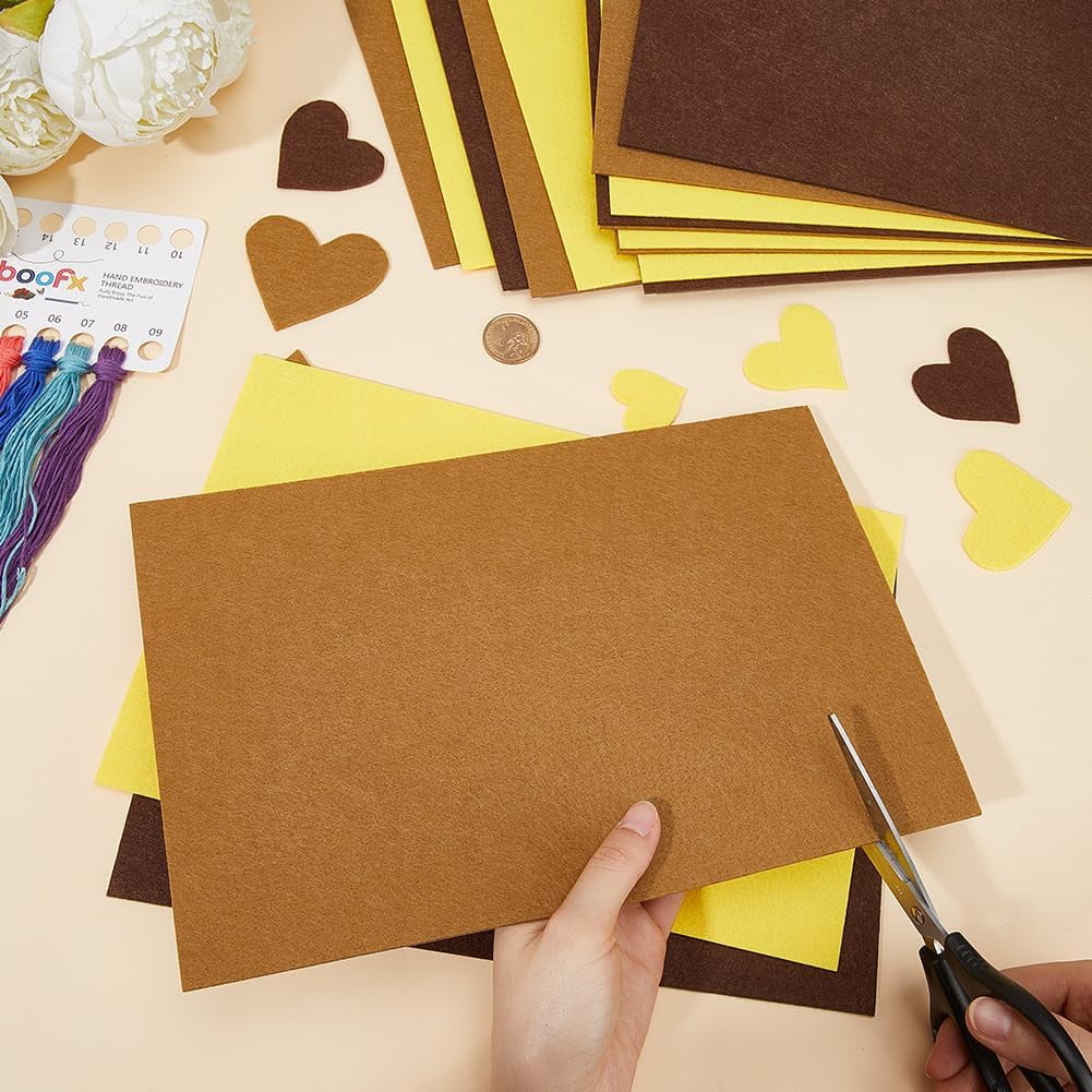 21Pcs Felt Fabric Sheets 12 x 8 inch 2.3mm Thick Non Woven Felt Sheets Yellow Brown Coffee Patchwork Sewing Felt Fabric Rectangle 3 Colors for DIY Sewing Crafts Handicraft Projects