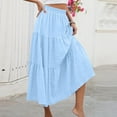 thumbnail image 2 of Skirts for Womem Summer Boho Flowy Swing Tiered Maxi Skirt Trendy Classys Elastic Waist Pleated A-Line Long Beach Dress with Pockets Light Blue#summer skirts XL, 2 of 8
