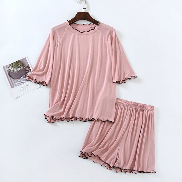 Pijama de manga tres cuartos para Mujer, traje de pantalón corto, ropa de casa, ropa de dormir informal, conjunto de verano