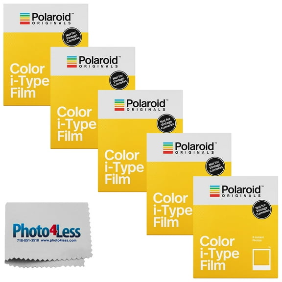 Polaroid Color i-Type Instant Film (8 Exposures) x 5 | Cleaning Cloth