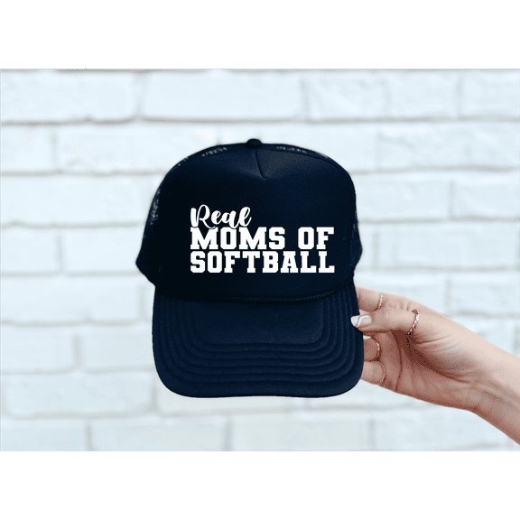 Real Moms of Softball Black Trucker Hat