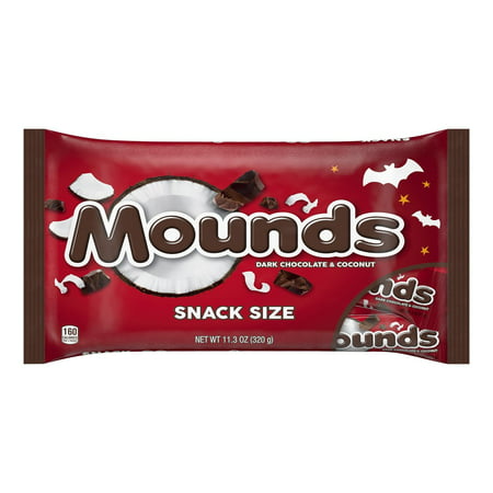 Mounds Dark Chocolate and Coconut Snack Size, Halloween Candy Bars Bag, 11.3 oz