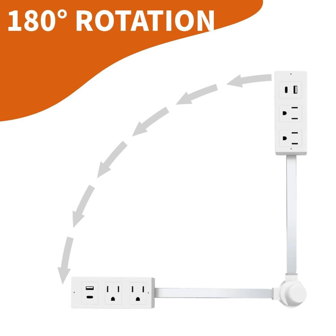 Power Socket Extender with USB-A/C & 2 AC Outlets - 22"-34" Extendable, 180° Rotating for Hard-to-Reach Areas (Behind Furniture)