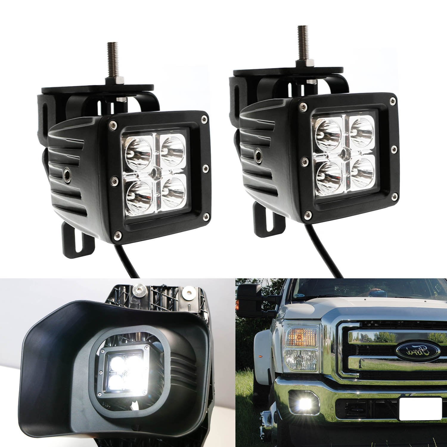 2 iJDMTOY LED Pod Light Fog Lamp Kit For 1999-04 Ford F250 F350 F450 Super Duty 20W CREE LED Cubes Lower Bumper Fog Location Mounting Brackets & On/Off Switch Wiring Kit Includes 
