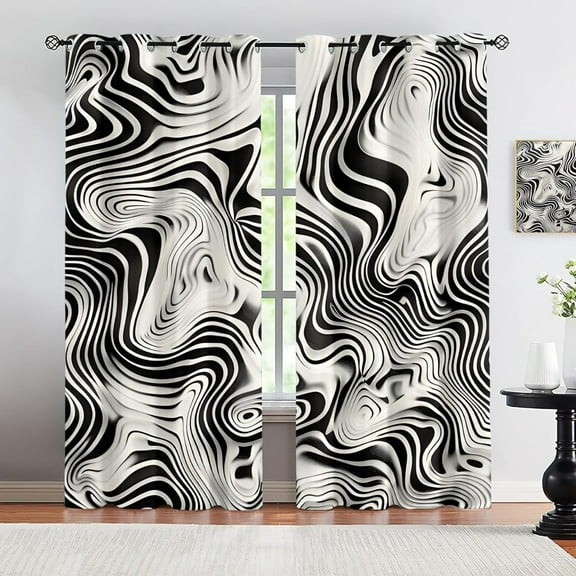 Boho Black Black Out Curtains, Cute Hippie Stripe Curtains For Bedroom, 70s Retro Curtains, Aesthetic Modern Grommet Curtains For Living Room Drapes Decor 38"W x 45"L (Pack of 2)