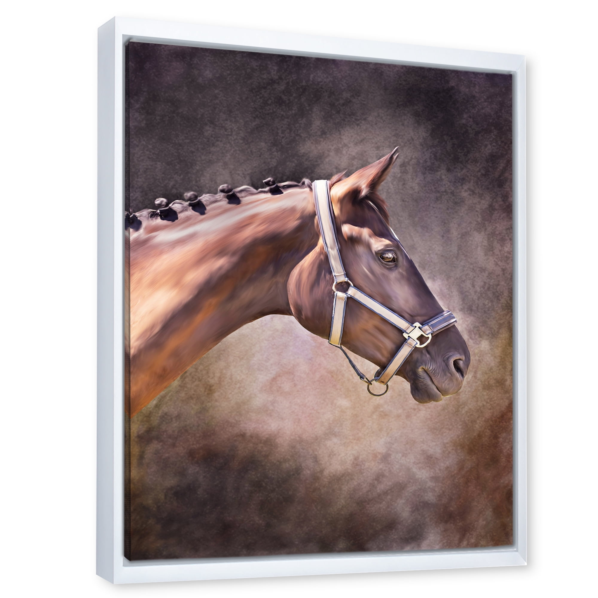 Close Up Portrait Of Brown Horse 24 in x 32 in Framed Painting Canvas Art Print, by Designart