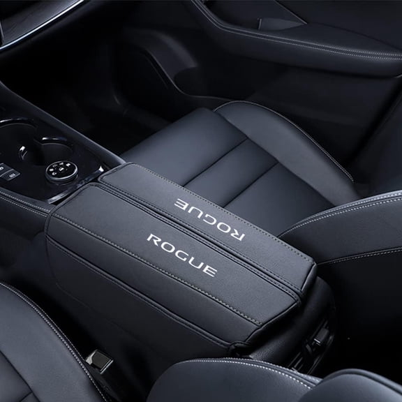 1PC Leather Center Console Armrest Cover with Side Pots for Nissan Rogue 2021 2022 2023 2024 2025 2026 Accessories(Black Stitches)