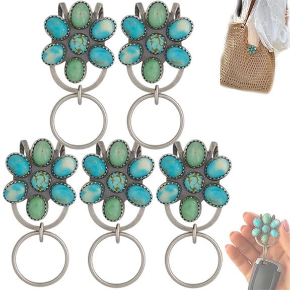 Turquoise Bloom Bag Clip Key Holder,Women’s Bag Charm Key Finder,Keychain Clip for Belt,Handbag and Backpack（5pcs）