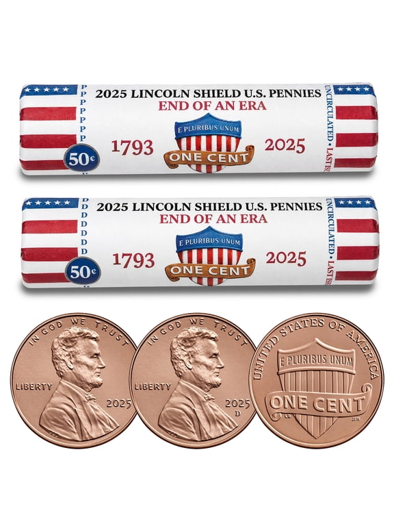 Collectible 2025 P & D Set Lincoln Cent Penny Rolls * END OF AN ERA * Collectible Rolls 100 Brilliant Uncirculated Pennies - Set of 2 Coin Rolls