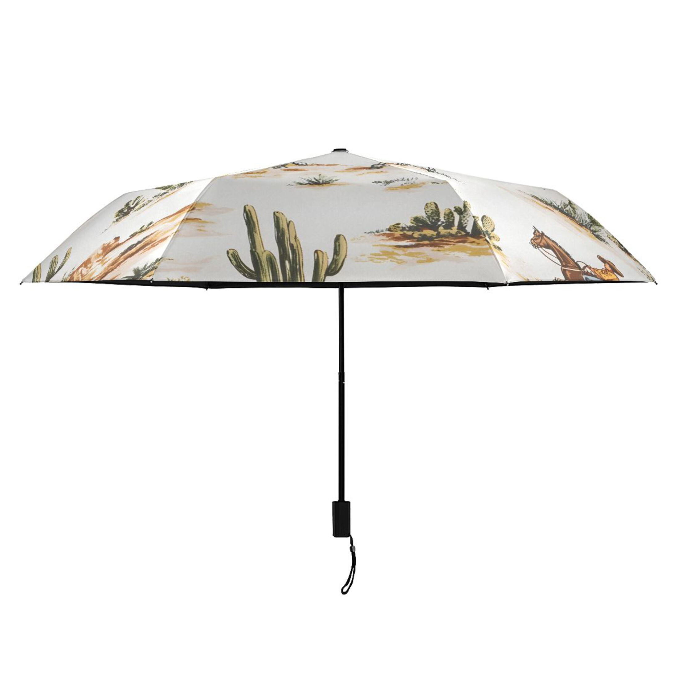 ALAZA Western Cowboy Horses UPF 50+ Compact Folding Umbrella for Rain Travel Umbrella Packable