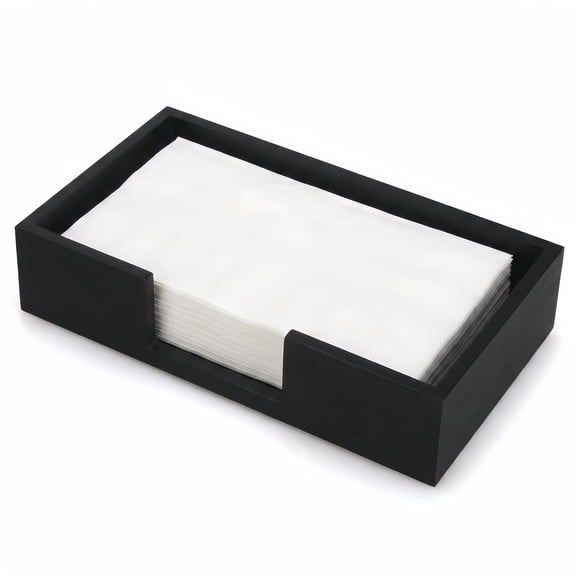 Black Wood Guest Towel Holder Tray for Bathroom Countertop Decor - Flat Dispenser for Paper Hand Towels, Cocktail & Disposable Face Napkins