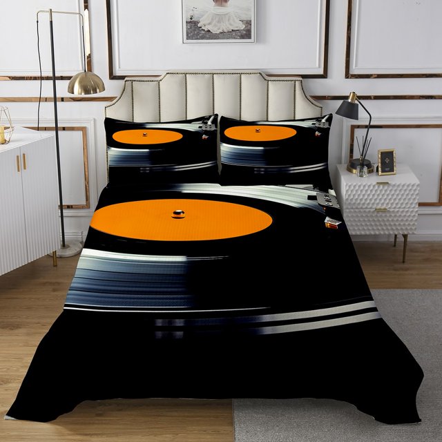 Erosebridal Vintage Vinyl Record Coverlet Set Queen, Musical Themed Bedding Set 3 Pieces