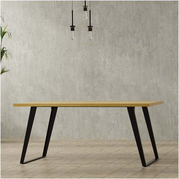 Lowry Modern Industrial Brown Wood Dining Table for 6, Rectangular Kitchen Table