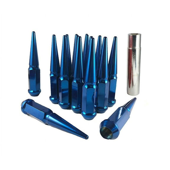 20 Pc Solid Spike Lug Nuts Kit Blue 1/2" With Key