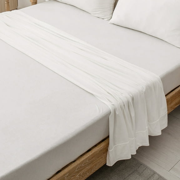 Pure Era Flat Sheet/Only Top Sheet Queen Size  100% Cotton Jersey KnitSuper Soft Breathable Off White