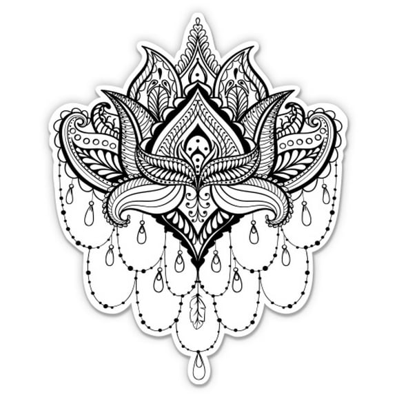 Lotus Mandala Pretty Henna - 3" Vinyl Sticker - For Car Laptop Water Bottle Phone - Waterproof Decal