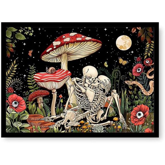 shiyou-Halloween Mushroom Skeleton Diamond Painting Kits for Adults,Gem Skull Diamond Art Craft for Bedroom Office Home Wall Decor 16x12inch