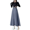thumbnail image 5 of Abomasnow Maxi Skirts for Women Hight Wasited A Line Pleated Long Skirts with Belted Fall Winter Skirts S-XL, 5 of 7