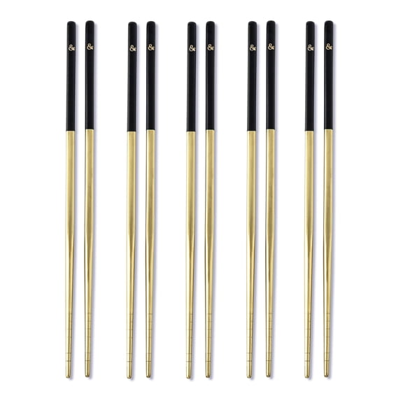 Thyme & Table Stainless Steel Chopsticks 5-Pack - Black & Gold