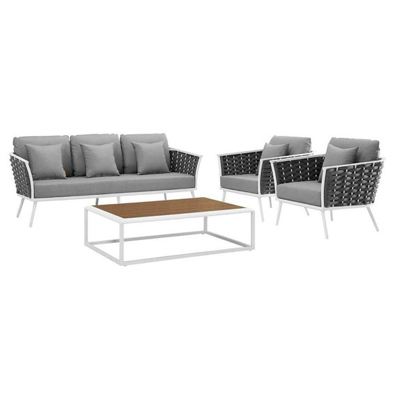 Modway Stance 4-Piece Aluminum & Fabric Patio Sofa Set in White & Gray