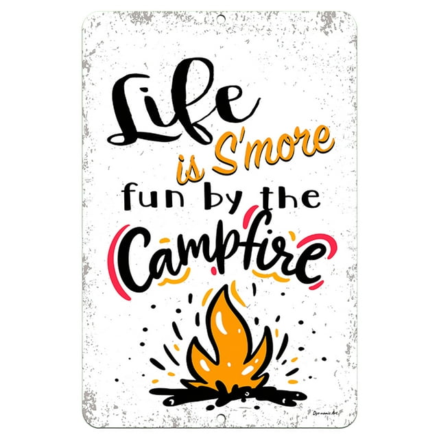 Dyenamic Art White Camp Fire Pit Decor - Funny Outdoor Metal Sign - 8”x12”