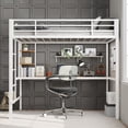 thumbnail image 1 of Tamaño individual size metal loft cama con grande escritorio y almacenamiento estantes-safety guardrail ladder space-saving niños y adults in sala de estar o dormitorio (blanca y brown), 1 of 6