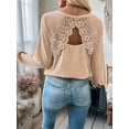 thumbnail image 6 of Women'S Lace Backless Sweater Tops Long Sleeve V Neck Cut Out Knit TopFall Sweater Dressy Casual Khaki M, 6 of 7