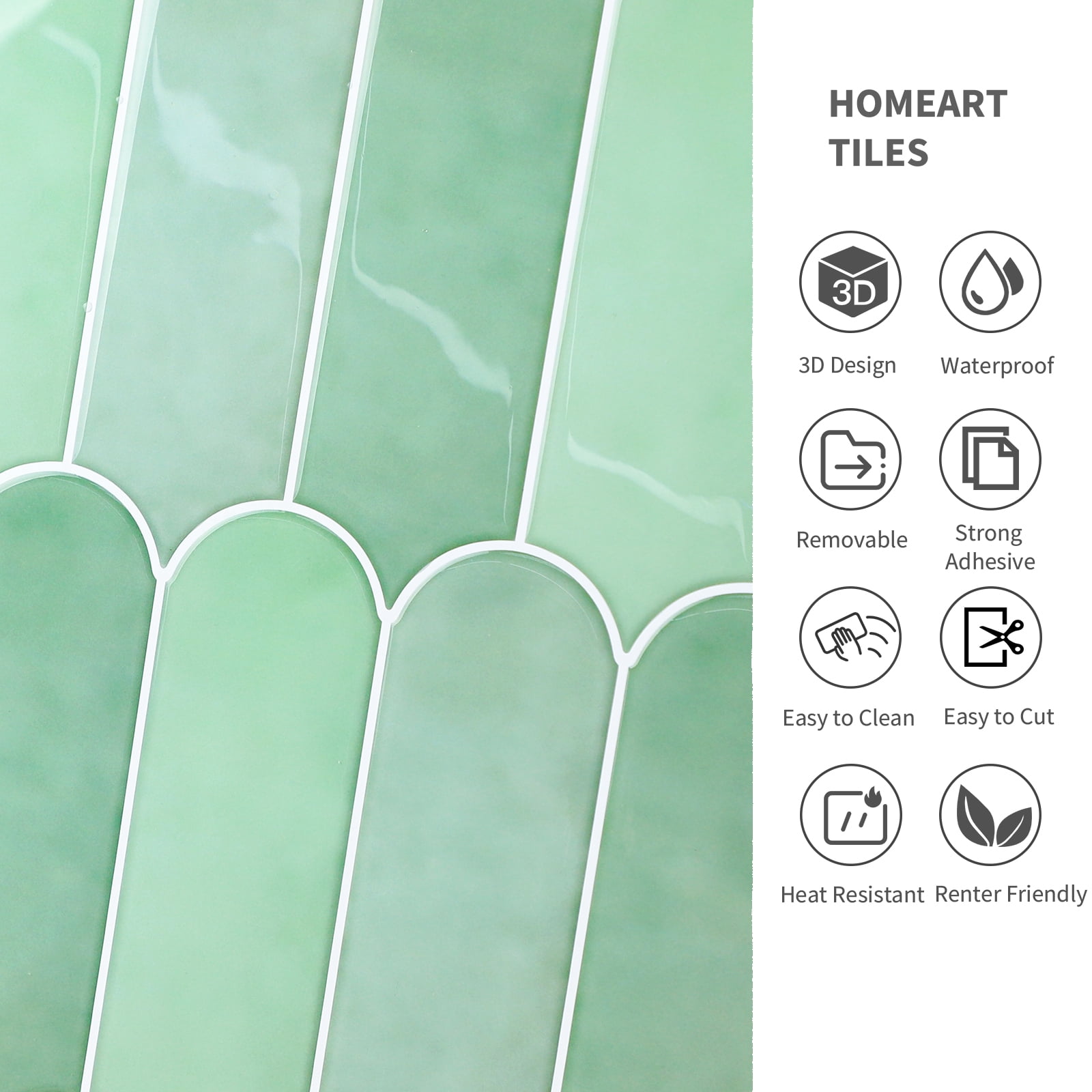 Peel and Stick Backsplash Feather Tile, Sage Green Self Adhesive Wall Tiles for Kitchen Bathroom