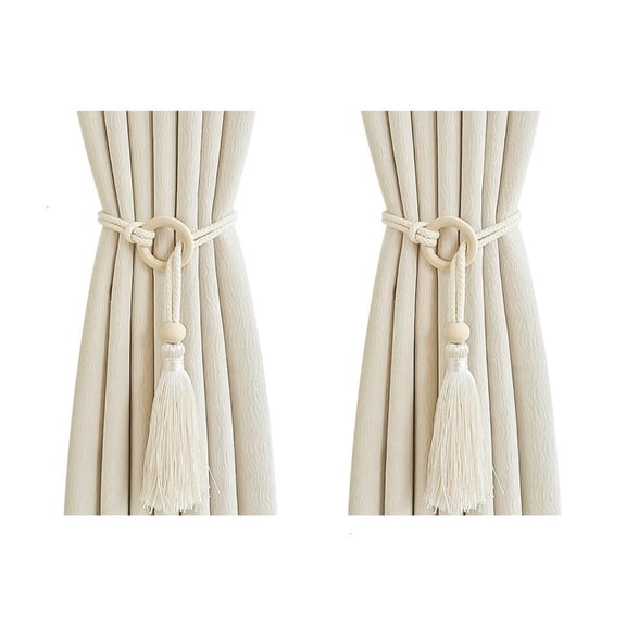 2pcs Natural Curtain Tiebacks with Tasseled Hanging Bind Rope Buckled Holder