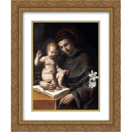 St Anthony Of Padua Statue Guercino 2x Matted 20x24 Gold Ornate Framed Art Print 'St Anthony of Padua with the Infant Christ ' ()
