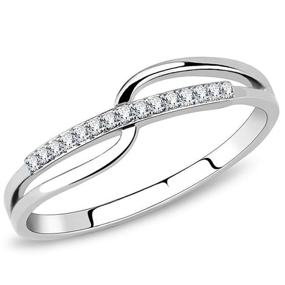 Women High Polished Stainless Steel Ring with AAA Grade CZ in Clear - Size 7