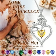 Beautlace 925 Sterling Silver Birthstone Necklace Rose Flower Heart Pendant Jewelry Christmas Valentines Mothers Day Gifts for Women Mom Wife/Lover