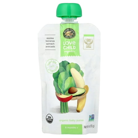 Love Child Organics Nature's Path, Organic Baby Puree, 6 Months , Apples, Bananas, Spinach, Avocado, 4 oz (113 g)